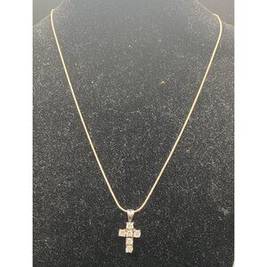 Vintage Sterling Silver 925 Necklace Cross Prong Set CZ .75" Pendant 18" 3.58g